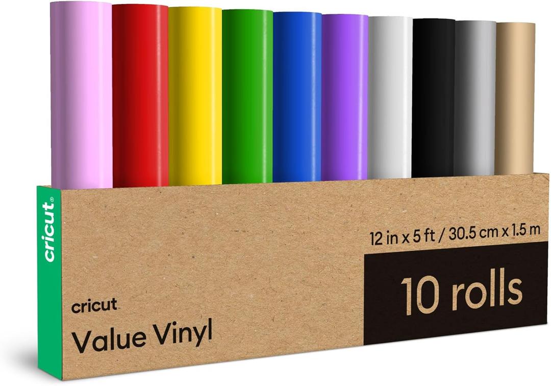 Cricut Value Permanent Vinyl, Rainbow Sampler  12in x 5ft Rolls (10 ct)