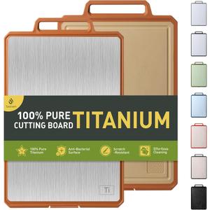 Titanium Cutting Boards for Kitchen Chopping Board with Handle Large Big Small Kitchen Meat Butcher Block 2 in 1 Pure Titanium and Wheat Straw PP Not Wood Bamboo Plastic Silicone Teak Morandi Orange