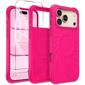Magnetic for iPhone 17 Pro Max Case 6.9", Compatible with MagSafe, [Integrated Silicone Camera Control Cover] [Screen Protector], 2X MIL-STD Drop Protection for 17 ProMax Case, Neon Pink