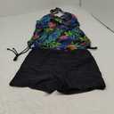 Women Two Piece Tankini Halter Padded Adjustable Drawstring Swimsuit with Boyshorts (Large, Green Flower)