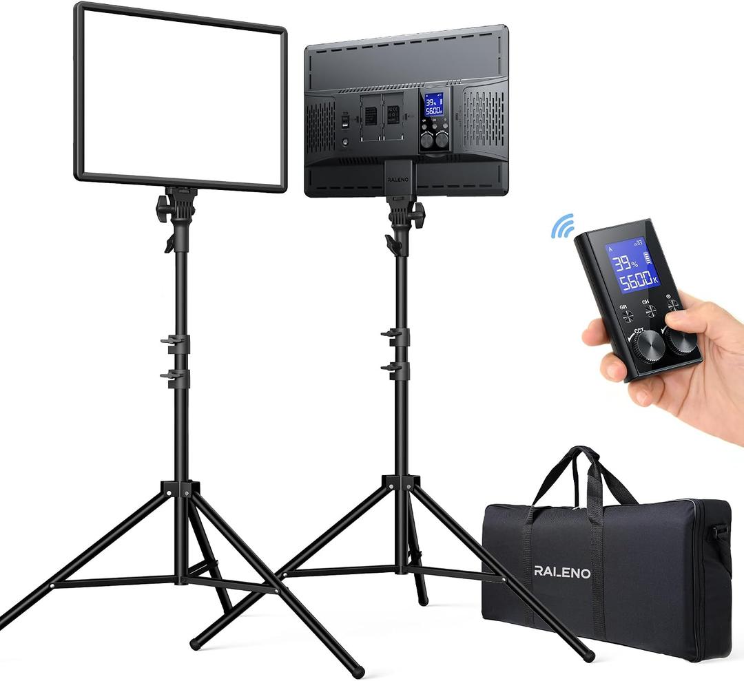 RALENO LED Video Panel Light, 2-Pack 18" 45W Photography Lights with 78'' Stand & Remote for Video Recording TikTok YouTube Streaming, CRI97+ Bi-Color 2500-6500K Studio Lighting