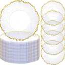 ejonirinjonir 50 Gold Trim Clear Charger Plates for Weddings 13" | Durable Plastic Charger Plates.Ideal for Holiday Tables.Easy to Clean Disposable Chargers or Hand Wash Reusable., 50pcs