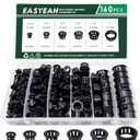160 Pcs 6 Sizes Cable Snap-in Knockout Insulating Bushing Grommets Assortment Kit, 5/16, 3/8, 1/2, 5/8, 3/4, 1 Black Nylon Plastic Hole Grommets for Wiring, Wire Cord Hose Tubing Protector