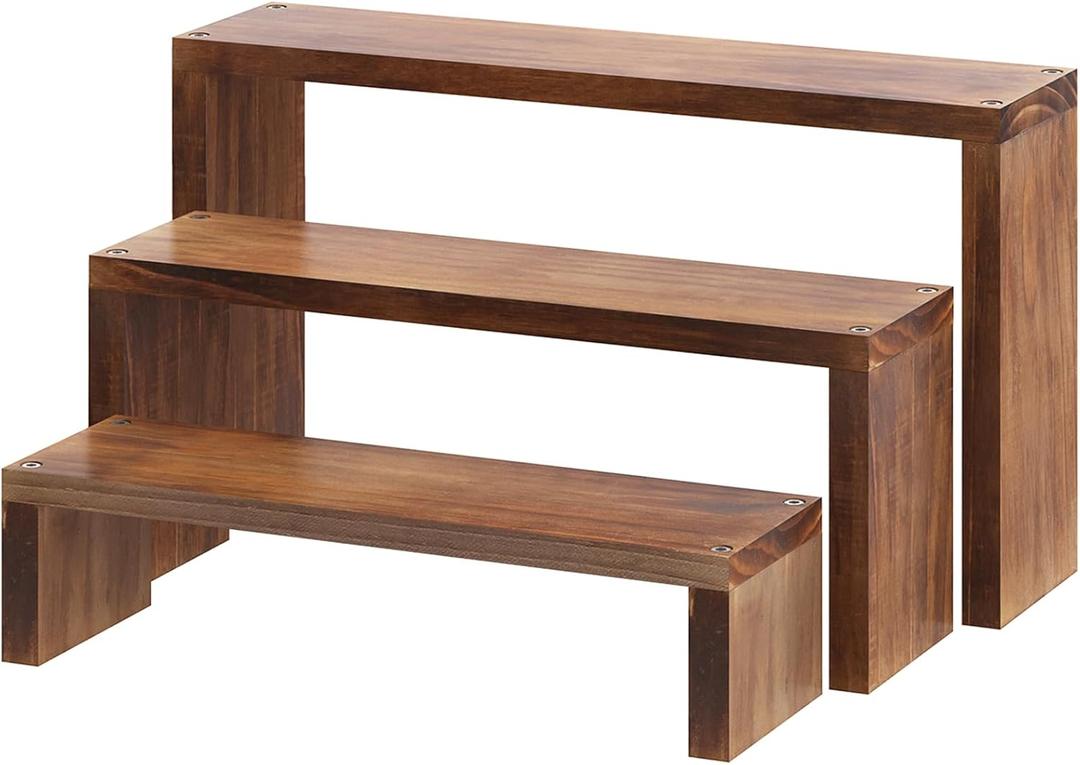 Tovacu Plant Stand Shelf for Desk Window Sill Countertop Succulent Stand Desktop Shelf 3 Tiers Small Wooden Tabletop Ladder Plant Shelves for Cupcake Stand Riser Spice Rack Holder