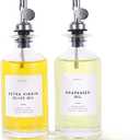 Molimoli Oil and Vinegar Dispenser with Metal Pour Spout, Weighted Pourer, Glass Bottle Dispenser for Kitchen, Olive Oil Cruet, Glass Olive Oil Bottle | 350ml, Set of 2 (Silver)