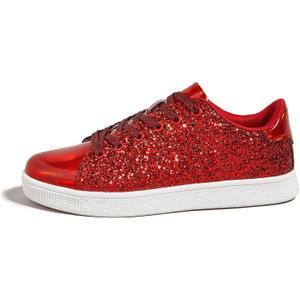 LUCKY STEP Glitter Shoes Sparkly Bling Shiny Bedazzled Lace up Fashion Sneakers for Women (10, Red)