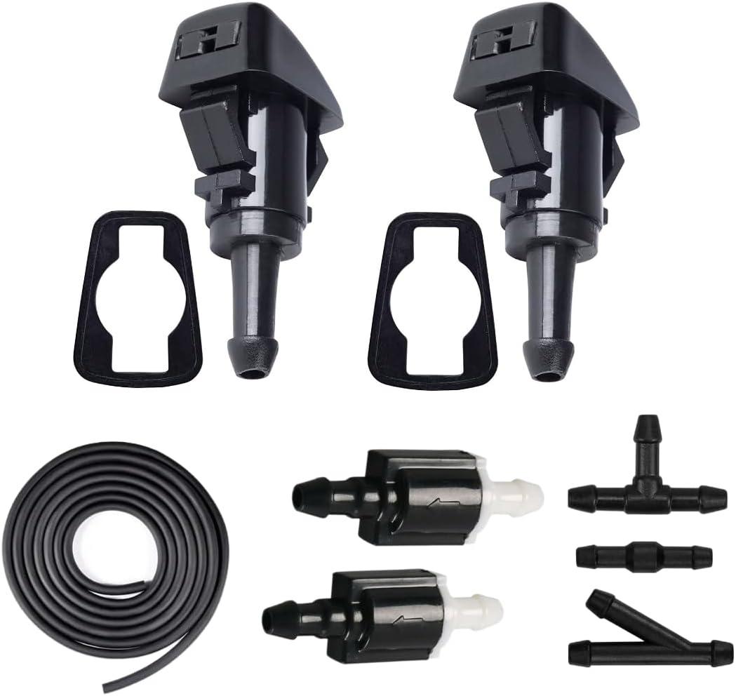 Windshield Washer Nozzles, Check valves, hose replacement for Chrysler, Dodge, Ram, Jeep models  WIper spray kit replaces 4805742AB 5113049AA 55077460AA 5303833AA 5116079AA