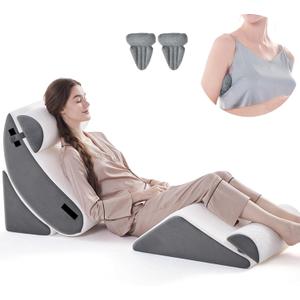 Wedge Pillow Set for After Surgery, 5 PCS Bed Wedge Pillow for Sleeping, Memory Foam Orthopedic Back Pillow for Pain Relief and Acid Reflux, Adjustable Post Surgery Pillow Grey