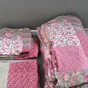 Cmfshape Summer Floral Queen Quilted Bedspread,Romantic Pink Quilt Set Full,Reversible Stitched Bedding Set All Season,Soft Lightweight Coverlet with Pillow Cases (Hot Pink&Rose, Queen90 x90)