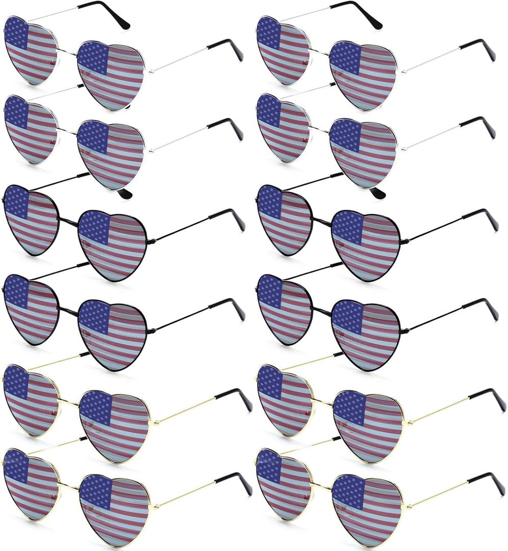 American Flag Sunglasses Heart Patriotic USA Sunglasses Independence Day Party Favors for Men Women 4th of July