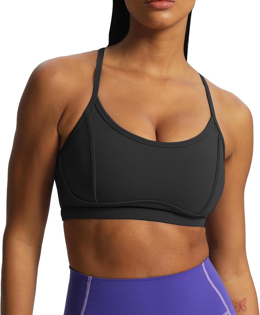 Aoxjox Women's Workout Sports Bras Fitness Backless Padded Training Gym Lexi Lined Bra Yoga Crop Tank Top (Black, Medium)