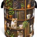 Cute Cat Laundry Basket Bookshelf Animal Oxford Cloth Laundry Hamper Funny With Handle Foldable Portable Clothes Storage Basket 18.9 X 16.5 In Storage Bag For Laundry Room/Bathroom/Bedroom/Dormitories