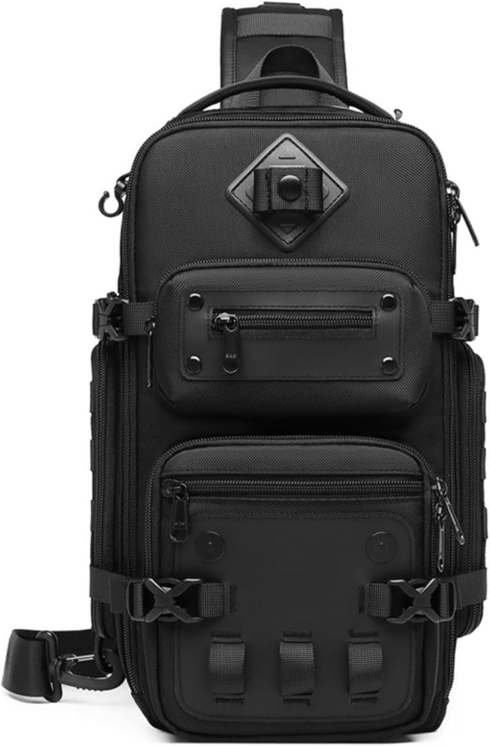 OZUKO Sling Bag for Men, Large Capacity Crossbody Chest Pack, Water-Resistant Tactical Shoulder Backpack with Tripod Holder for Travel, Hiking, Photography(Black)