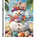 INV Christmas Beach Garden Flag 12x18 Inch Double Sided Shell Snowman Yard Banner Porch Outdoor Seasonal House Lawn Tropical Xmas Decoration Holiday Decor for Lawn Porch Seasonal Display