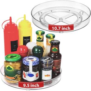2 Pack Lazy Susan Organizer, 9.5 Inch, 10.7 Inch Lazy Susan Turntable for Cabinet, Turntable Organizer for Pantry Organizers and Storage, Non-Skid Fridge Organizer