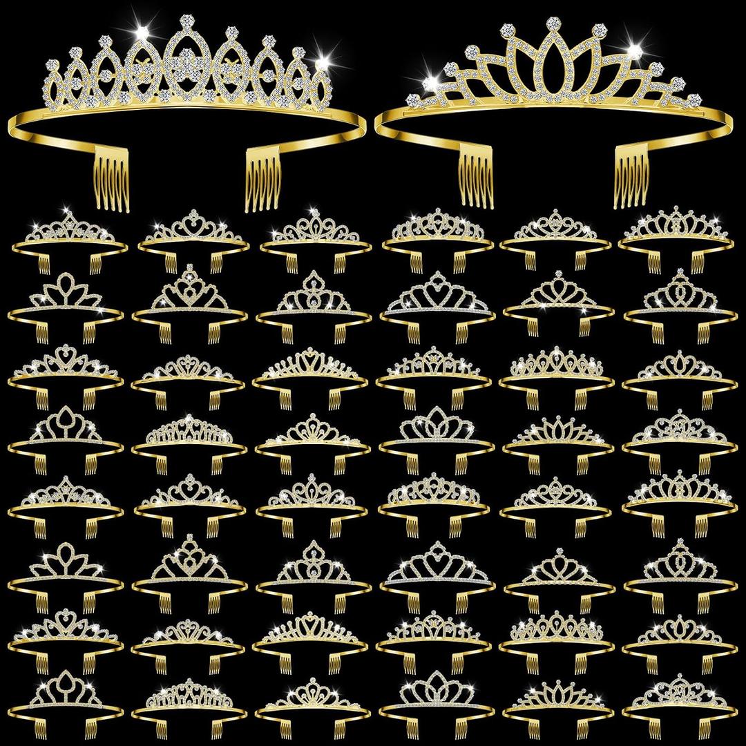 Riceshoot 50 Pcs Tiara Crowns Bulk for Women Crystal Princess Tiara Queen Rhinestone Crown with Comb Silver Bridal Wedding Headband for Women Prom Birthday Party Hair Accessory
