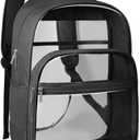 Clear Backpack, Heavy Duty Transparent Bookbag for School, Fabric & PVC Transparent Backpack with Reinforced Strap for Women Men, Capacity Clear Bag for College, Travel, Security, Black (Large)