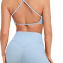 OMKAGI Workout Sets for Women Open Back Strappy Sports Bra Booty Biker Shorts Gym Outfits (Small, Baby Blue)