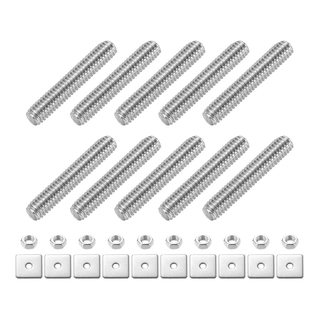 uxcell 10Pcs Fully Threaded Rod, M3 x 16mm 304 Stainless Steel Fully Threaded Studs with Nuts and Washers for Clamps, Hangers and U-Bolts, Silver