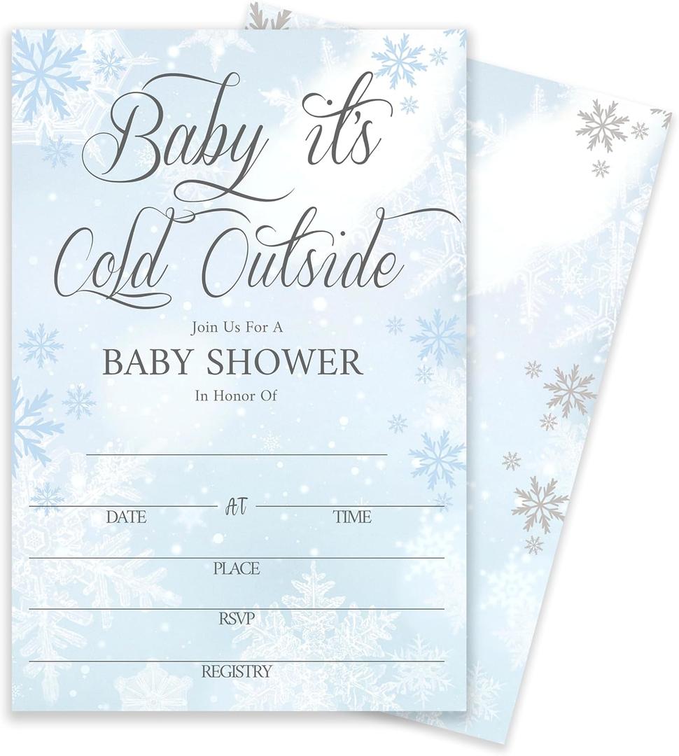 2 x Baby Its Cold Outside Baby Shower Invitations  Winter Baby Shower Girl Cards, Light Blue & White Snowflake Design, 4x6 Inches, Set of 20 with Envelopes, Party Supplies(093)