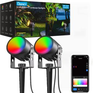 Ligency Smart Low Voltage Landscape Lights, 2 Pack Outdoor Spot Lights IP65 Waterproof Work with APP, Alexa and Google Assistant, RGBW Color Changing Spotlights for Yard Garden, 28.8Ft