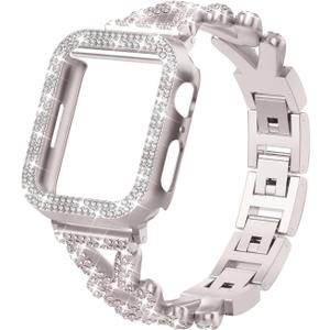 Rhinestones Encrusted Metal Bracelet and Case, Compatible with Apple Watch Bands 38mm-49mm (Series 11/1/SE/Ultra 2)- Bling Gold Women's Jewelry Strap, Luxury iWatch Bracelet with Screen Protector