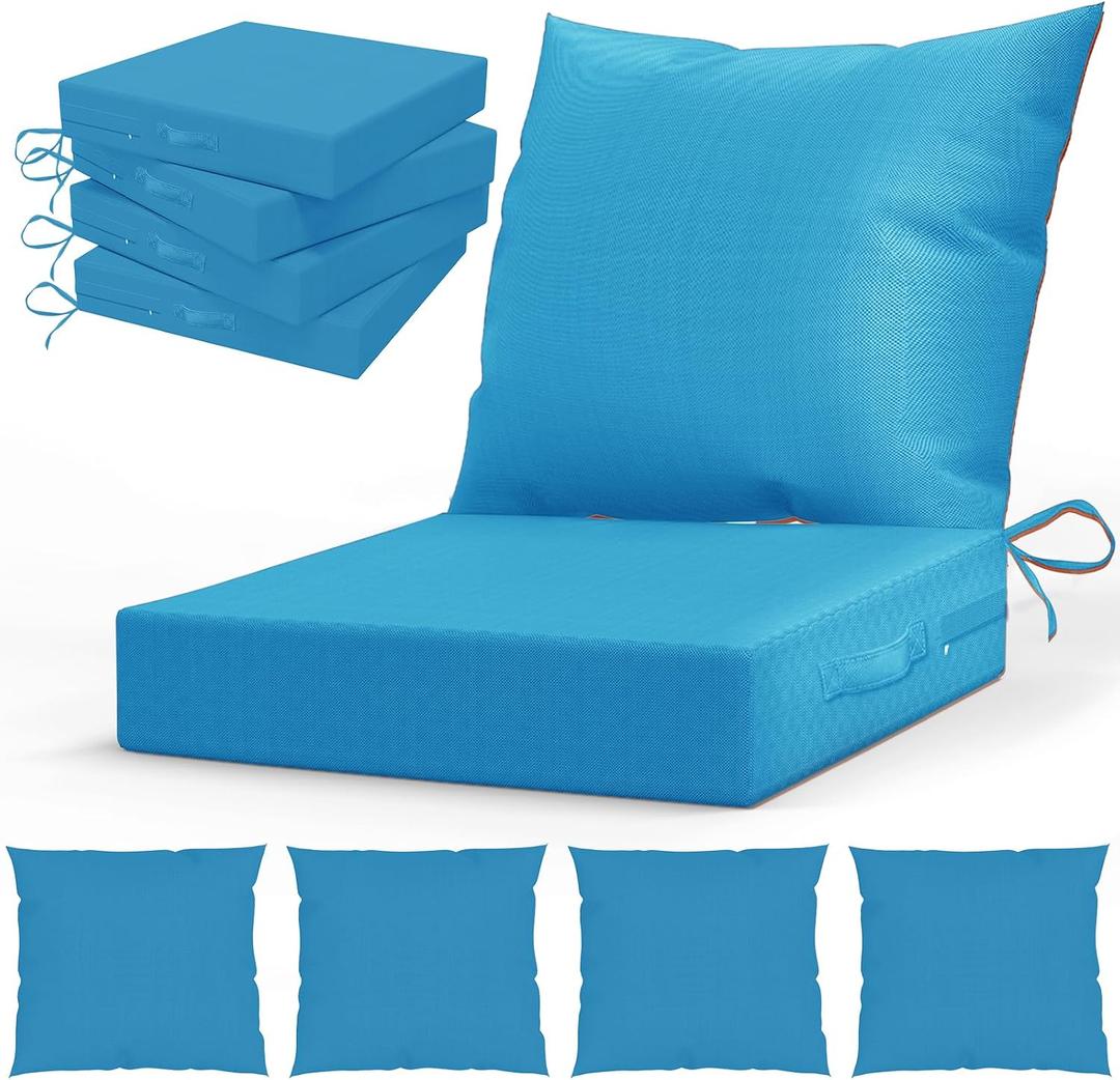 LAGRATY Outdoor Chair Cushions for Patio Furniture24" x 24" Deep Seat Cushions with Backrest for Couch Sofa Chair - Waterproof Fade-Resistant Patio Cushion (Set of 4,Bright Blue)
