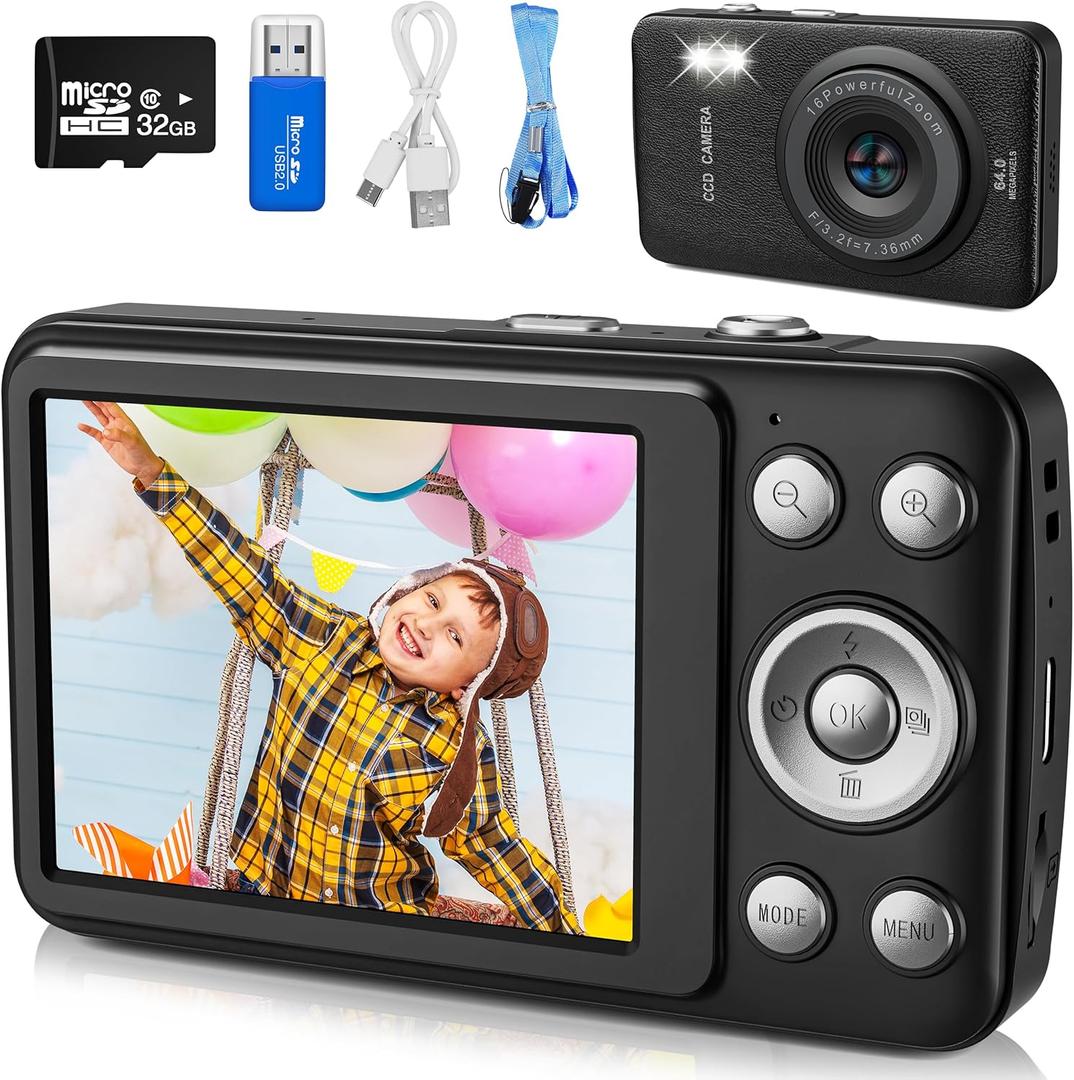 Kids Camera Toys for Boys Girls,Digital Video Camera Toys for Kids with MP3 Music Player and 32GB SD Card,Ideas Birthday Gifts for 4 5 6 7 8 9 10+ Years Old Little Girls and Boys(Black)
