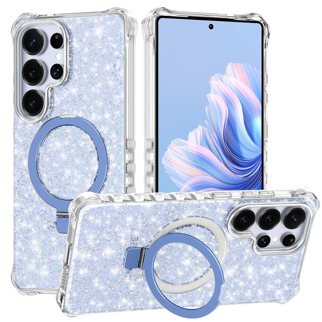Casehas Magnetic for Galaxy S25 Ultra Case with Invisible Stand, Compatible with MagSafe, Clear Bling Sparkle Shockproof Slim Anti-Slip Military Drop Protection Hard Phone Case 6.9" Glitter Sky Blue