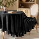 KKJIAF Black Velvet Round Tablecloth 70 inch, Retro Farmhouse Ruffle Round Table Cloth Washable Table Cover for Wedding Buffet Parties Baby Shower Kitchen Decoration
