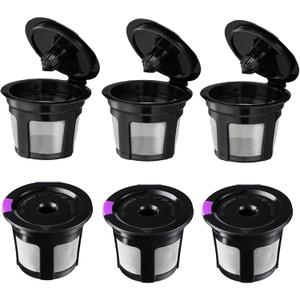 Reusable K Cups, Universal Fit Reusable Coffee Filters with Food Grade Stainless Steel Mesh Eco-Friendly Coffee Pods, for 1.0 and 2.0 Brewers (6)