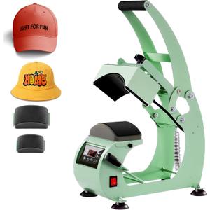 Hat Press, Hat Press Heat Machine for Caps with LCD Control, Hat Heat Press with 2pcs Interchangeable Platens & Caps Stretcher for Vinyl, Sublimation, Heat Transfer (Green)