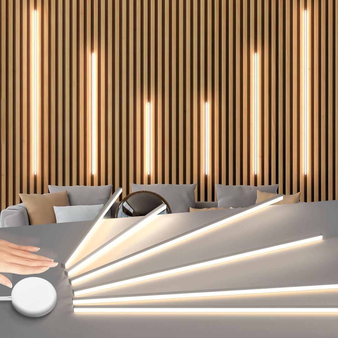 Lichaser LED Recessed Lighting for Acoustic Panel, 6 Pcs of 3000K Dimmable LED Strip Light for Wood Slat Wall Panel in Parallel with Touch Sensor, Self-Adhesive for Slat Wall Decor (2*36+2*24+2*16 in)