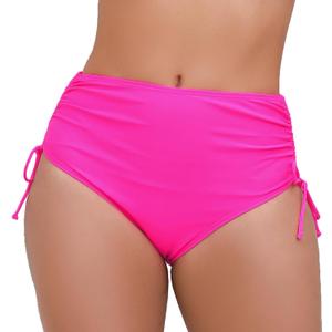 Women's High Waisted Full Coverage Cheeky Bikini Bottoms Tummy Control Adjustable Dtawstring Swim Bottoms (Large, Hot Pink1)