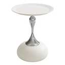 Metal Round End Table,Modern Pedestal Table,Corner Drink Tables,Accent Side Table Nightstand for Living Room,Patio and bar (White-Silver)