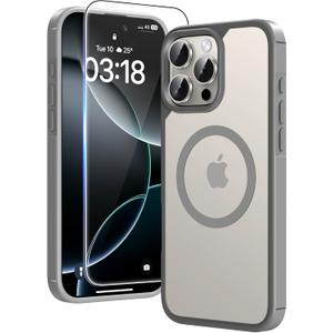 TAURI 3 in 1 for iPhone 16 Pro Case, Compatible with MagSafe [Not-Yellowing] with 2X Screen Protectors, Military-Grade Protection, Slim Magnetic Case for iPhone 16 Pro 6.3", Gray