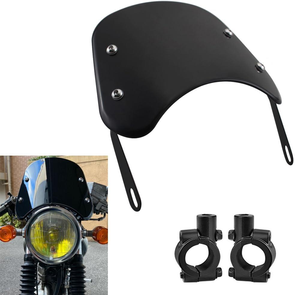 Kucehiup Motorcycle Windshield Universal Wind Deflector Windscreen Sports Visor Fit 5 to 7" Round Headlights