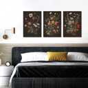 TUEASKY 3 Piece Canvas Wall Art Wildflower Wall Decor Botanical Pictures Floral Paintings Moody Framed Art Vintage Prints Dark Artwork