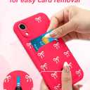 Jusy Compatible with iPhone XR Case with Card Holder, Cute Bow Design with Card Holder Phone Cover for Women Girls, Soft Silicone Protective Wallet Case - Hot Pink