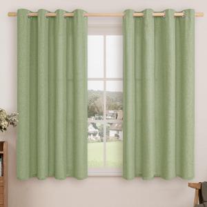 LAMIT Linen Curtains 45 inch Length 2 Panels, Linen Textured Thermal Insulated Bedroom Curtains Grommet Privacy Light Filtering Drapes for Living Room/Farmhouse, W52 x L45, Sage Green