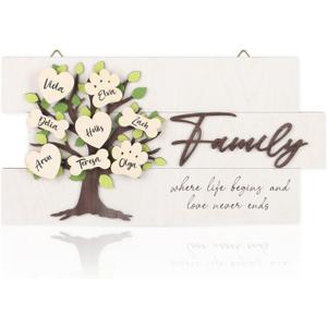 LHIUEM 3D Family Tree Names Tags,Personalized Family Tree Wooden Decor(7X14 Sign,DIY Grandkids Names for Grandparents Gifts,Unique Blended Gift for Families Thanksgiving Day Wedding