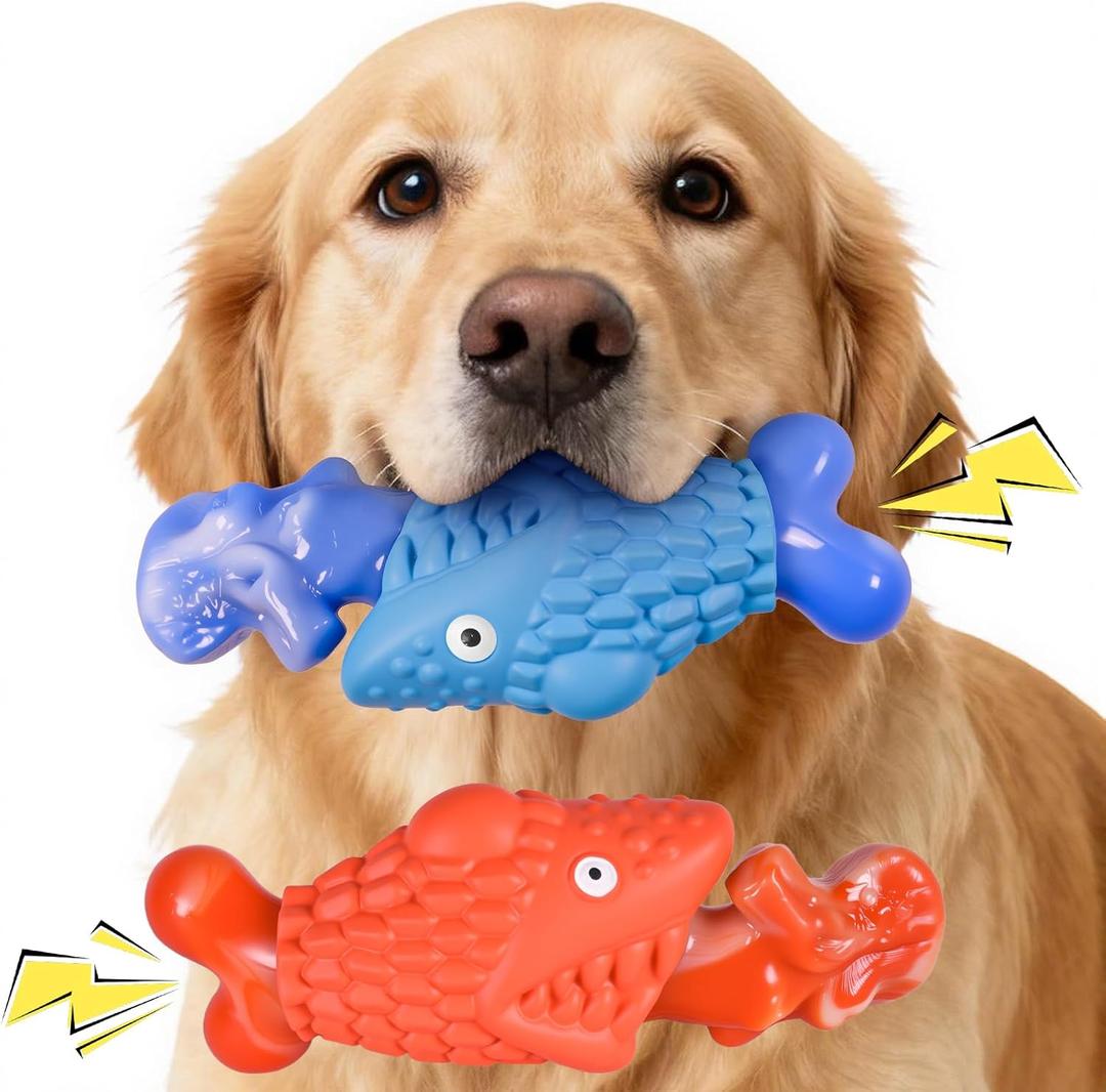 2 x Kseroo Tough Dog Toys for Aggressive Chewers: 2 Pack Indestructible Dog Toys to Keep Them Busy, Tough Chew Toys for Large Dogs, Nylon & Rubber Dog Chew Bones, Squeaky Dog Toy for Large Breed