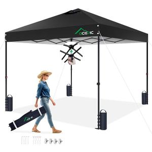 Acepic 10x10 Pop Up Canopy Tent, One Push Instant Outdoor Gazebo with Vented Top, Upgraded 300D Silver Coated Sun Shade for Parties Camping Vendor, Includes Wheeled Bag and 4 Sandbags, Black