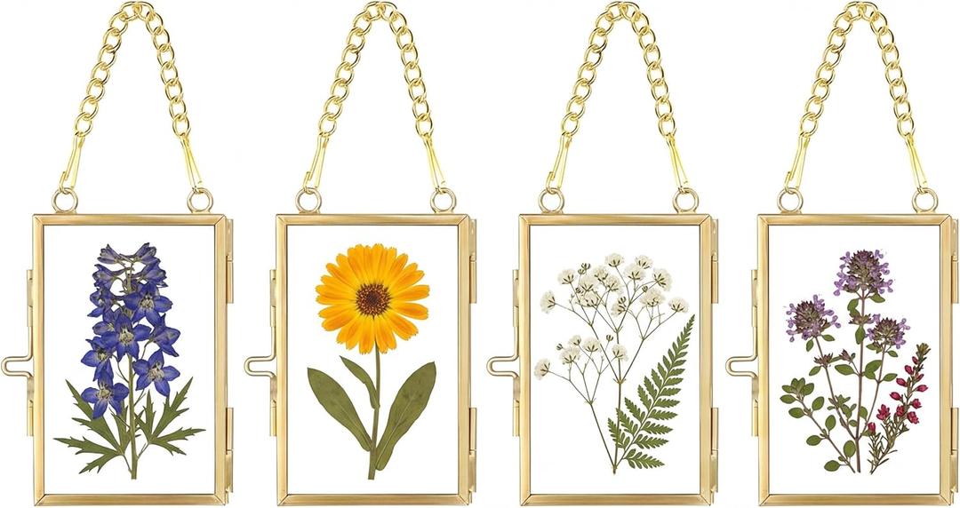 Small Picture Frames,Diy Pressed Flower Picture Frame,Gold Metal Double Glass Frame For Custom Floral Displays,Mini Size Baby 2x3 Frames For Wall Tabletop, Vertical Horizontal Polaroid Photo Frames