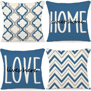 YCOLL Farmhouse Pillow Covers 20x20 Set of 4 Throw Pillow Covers Rustic Linen Decorative Pillows Square Cushion Covers for Couch Sofa Bedroom Home Decor