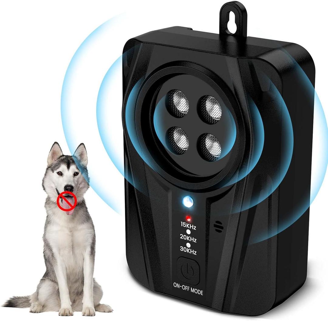 Queenmew Dog Bark Deterrent Devices, Automatic Anti Barking Device with 4 Ultrasonic Transmitters Long Range 50FT, 3 Mode Rechargble Barking Control Devices, Effective Stop Bark Box Outdoor & Indoor