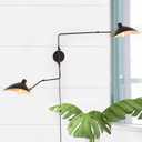 COSYLUX Modern Plug in Wall Sconces, 2-Light Double Swing Arm and Rotatable Beetle Shade Metal Wall Lamp, Vintage Reading Wall Light for Bedroom, Living Room and Study Decor, Black
