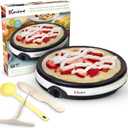 Euro Cuisine CM20 Electric Crepe Maker, 12 Inch Ceramic Non-stick Pan (PTFE PFOA Free), Adjustable Temperature Setting, Also Makes Roti, Dosa, Pancakes, Includes Batter Spreader, Turner and Ladle