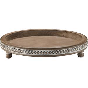 Handmade 12 Inch Decorative Tray, Small Beaded Tray Coffee Table Decor, Warm Brown Round Wooden Tray for Coffee Table, Dining Room Table Entryway and Living Room Table