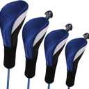 Lybile Golf Club Head Covers for Fairway Woods Driver Hybrids, 4Pcs Long Neck Mesh Golf Club Headcovers Set with Interchangeable No. Tags 3 4 5 6 7 X (Blue)